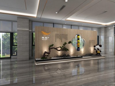 新中式展厅形象墙3D模型下载